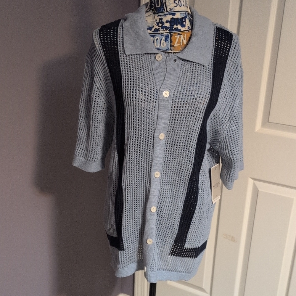 Massive Luxury NYC Mens Crochet short Sleeve Sweater Cardigan Large